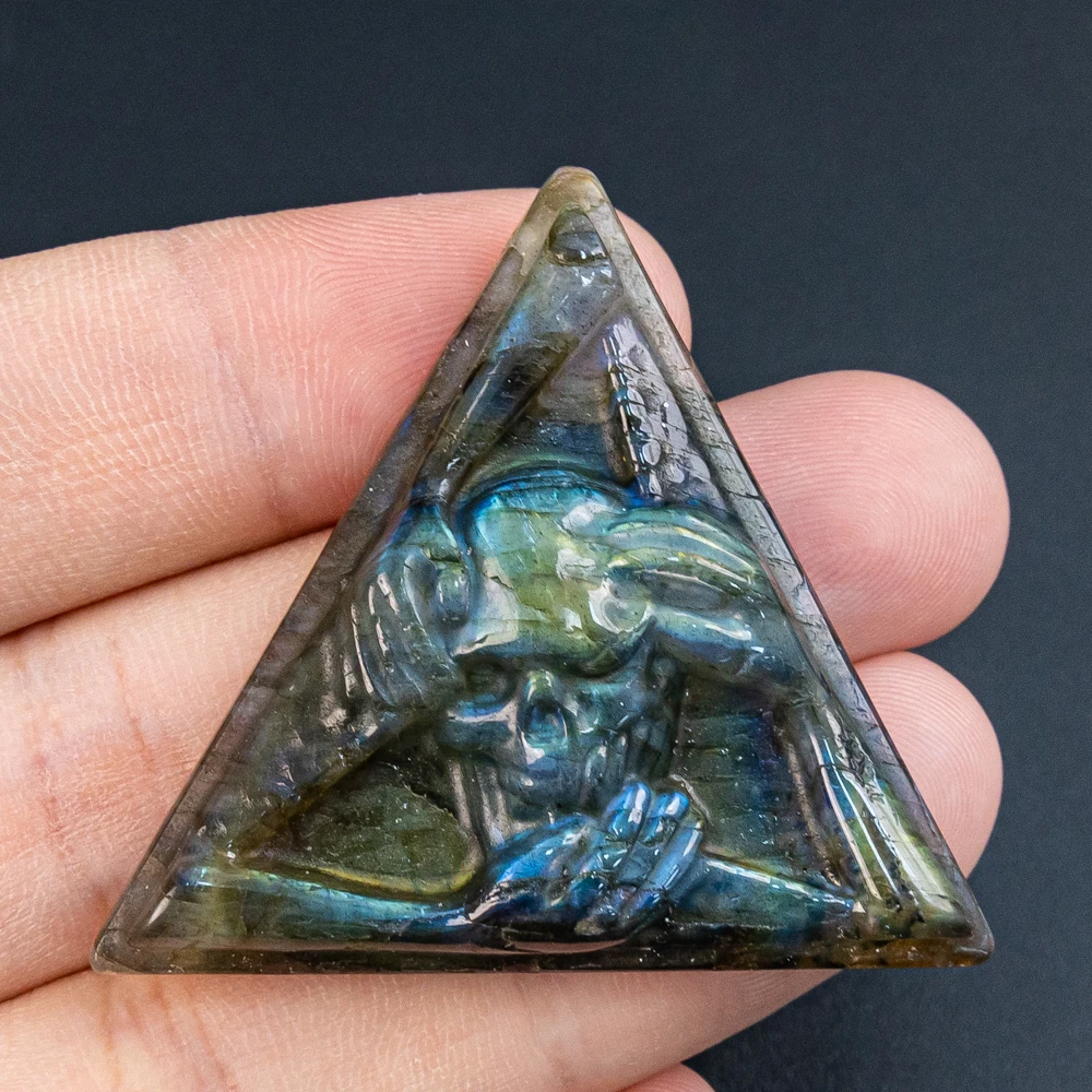 

1Pcs Natural Elegant Blue Flash Labradorite Skull Pendant 42X46X11MM Healing Stone Necklace for Jewelry Making DIY Accessories