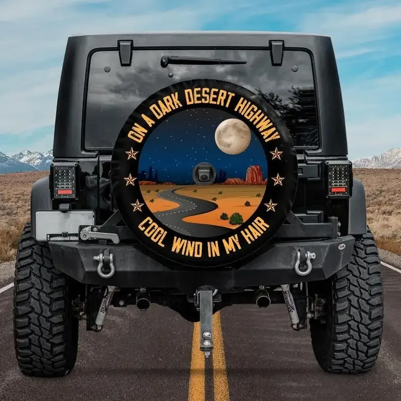 Spare Tire Cover On a Dark desert Highway, Desert Adventure  Tire Cover, Car accessories, Road Trip Accessories,  Access