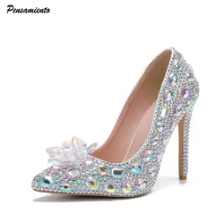 Luxury Handmade Full Diamonds Rhinestones Women Pumps Fashion Crystal Flowers Stiletto High heels Lady Banquet Wedding Shones