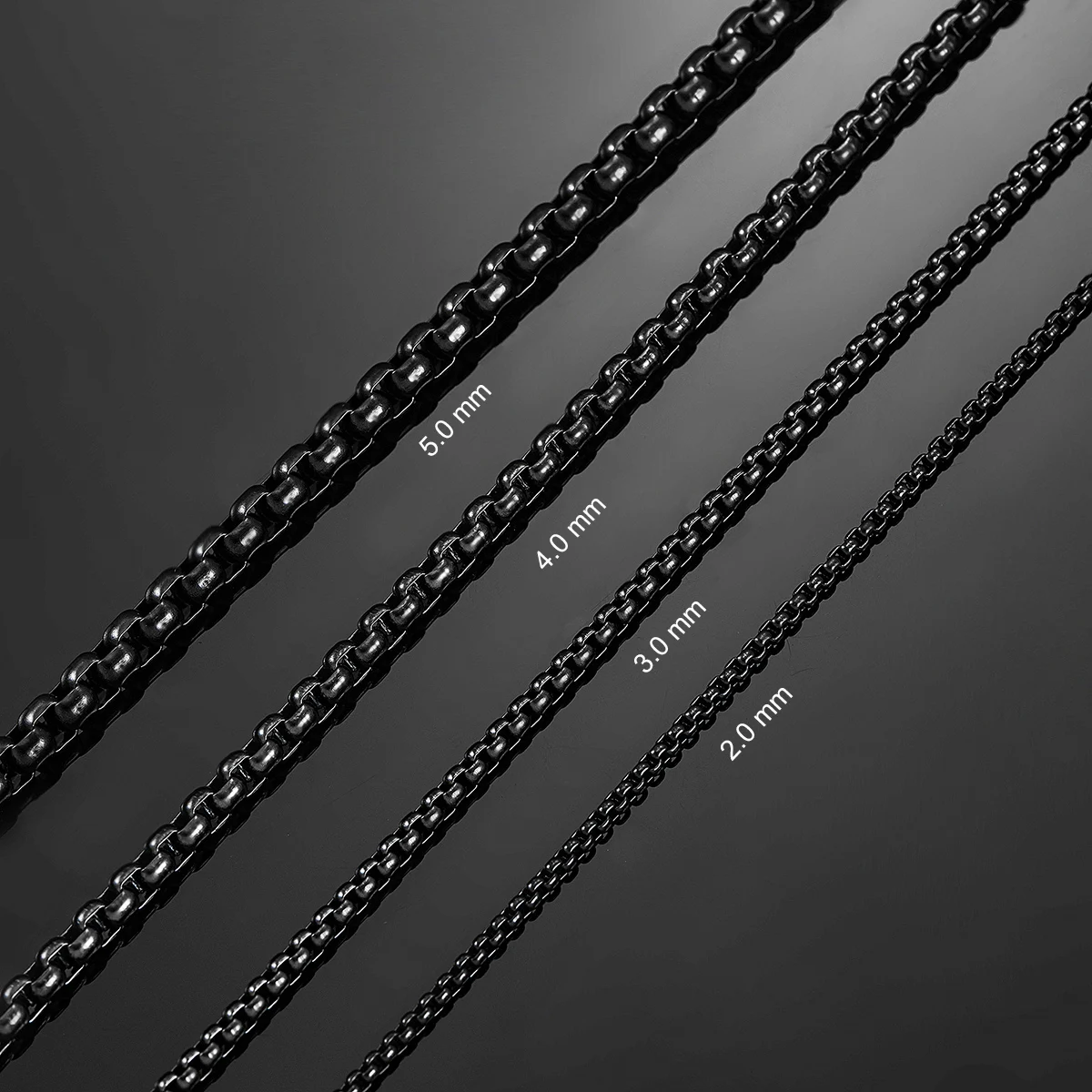 1 Piece 2mm/3mm/4mm/5mm Black Color Box Link Chain Classic Curb Necklace Stainless Steel Jewelry for Men Women