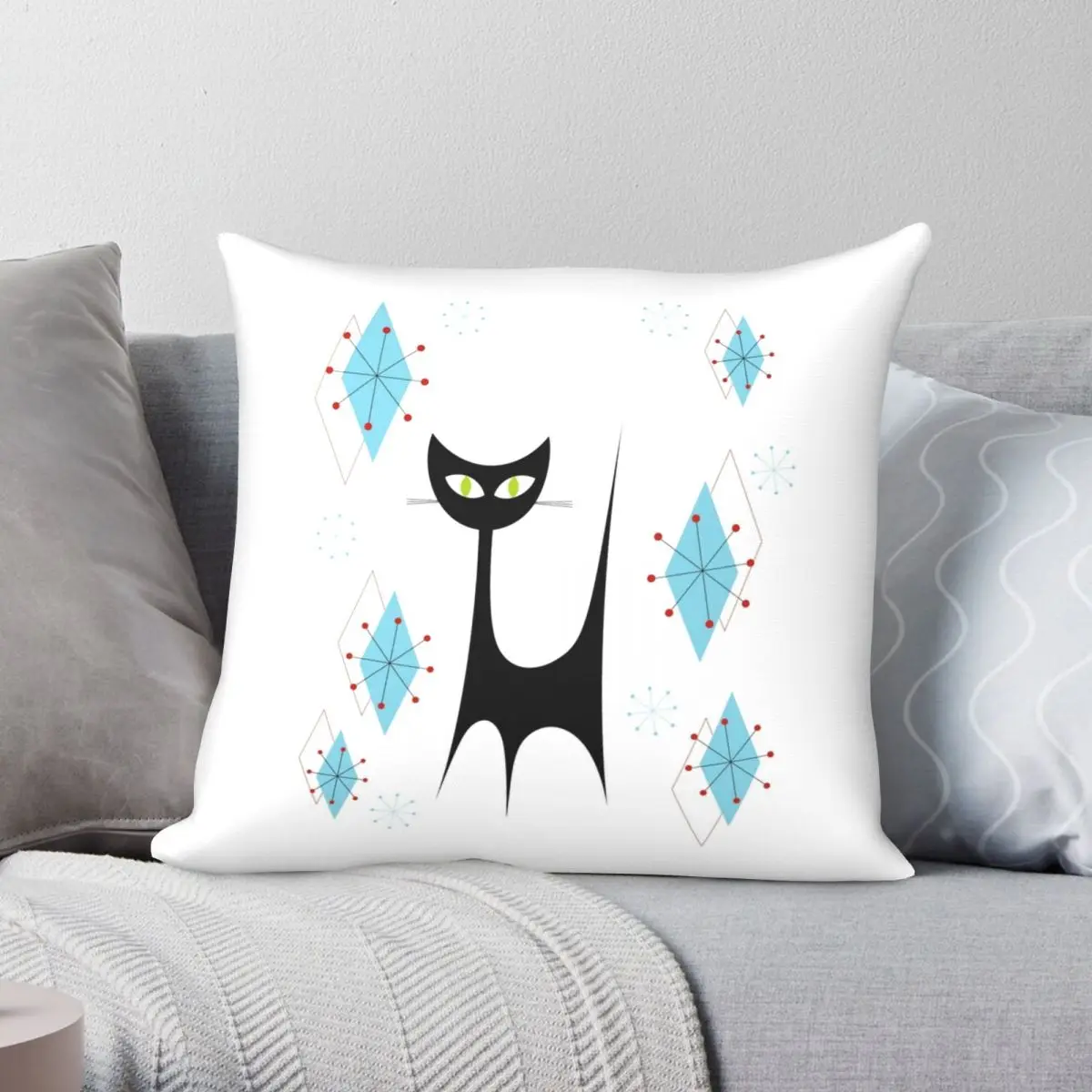 

Mid-Century Modern Atomic Cat Pillowcase Polyester Linen Velvet Printed Zip Decorative Pillow Case Sofa Seater Cushion Cover