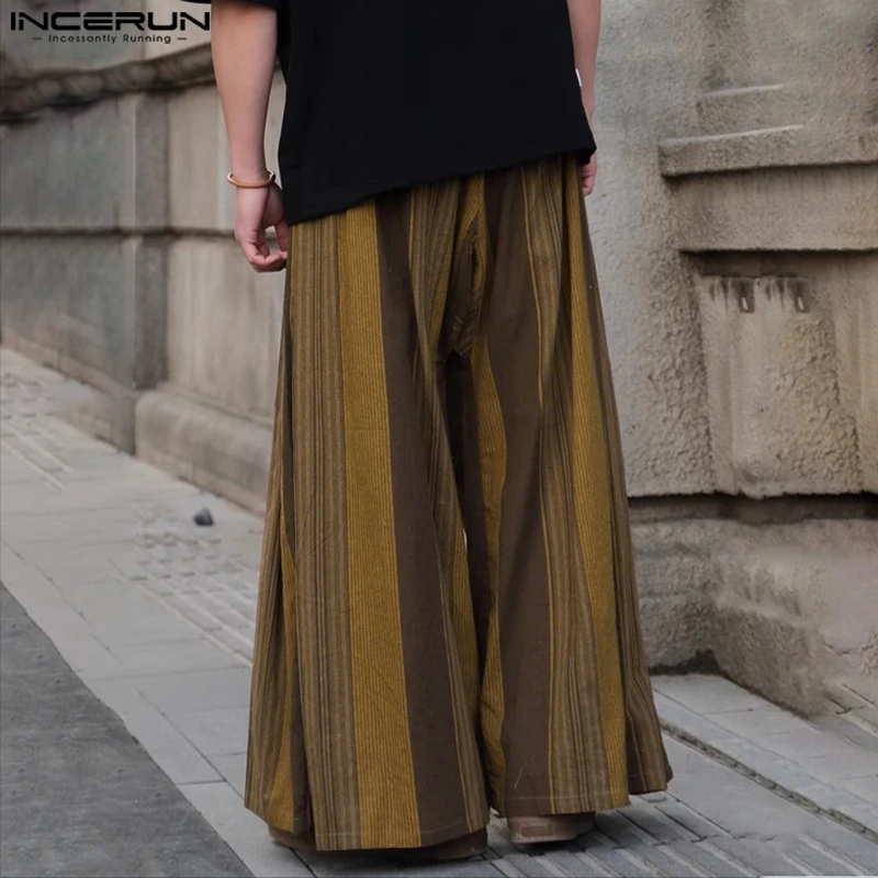 

INCERUN летние весенние длинные брюки в полоску, повседневные мужские брюки, уличная одежда, широкие брюки, брюки, мужская одежда, S-5XL, большие размеры