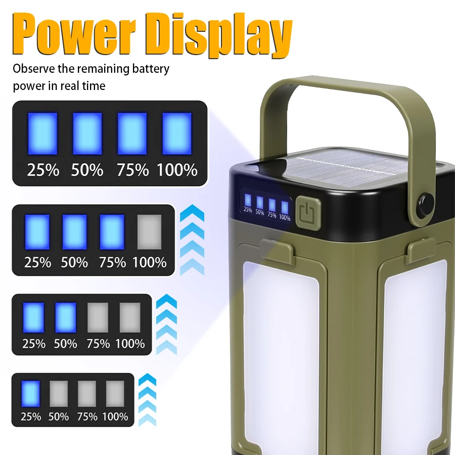 Solar Rechargeable LED Camping Lamp 4 Leaf Foldable Tent Lamp Warm Fire Atmosphere Lamp Outdoor Emergency Lighting Torch Lantern