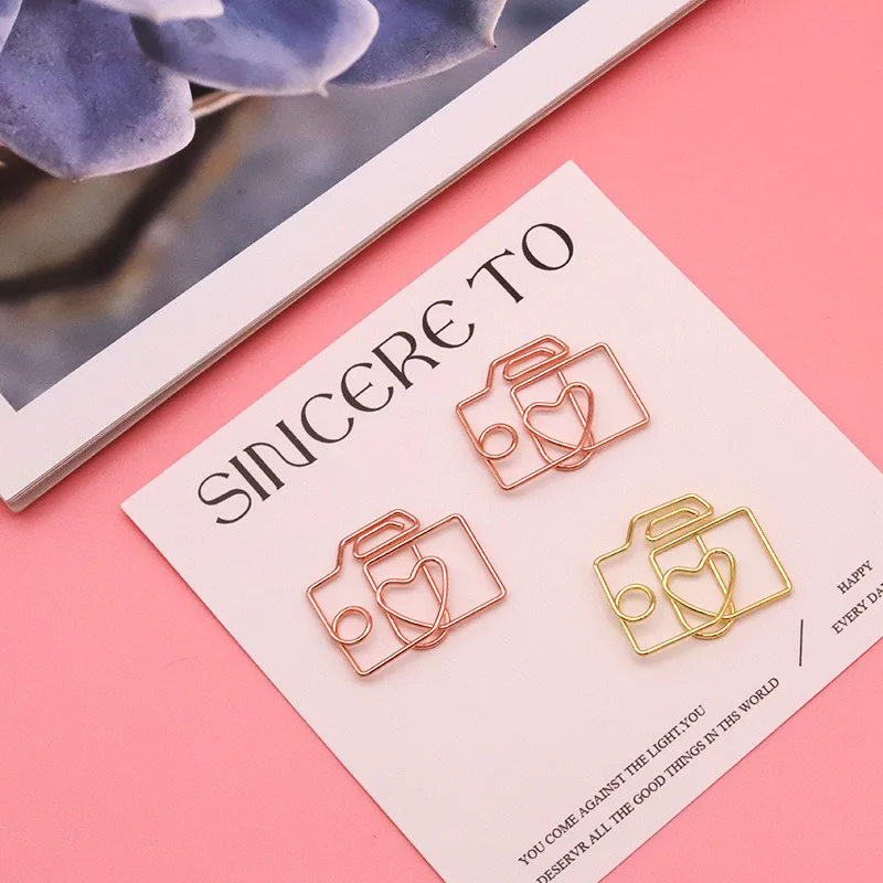 New Design Camera Shape Creative Paper Clip Metal Paper Clips Decorative Shaped Golden Paperclip Rose Gold Paperpins For Planner