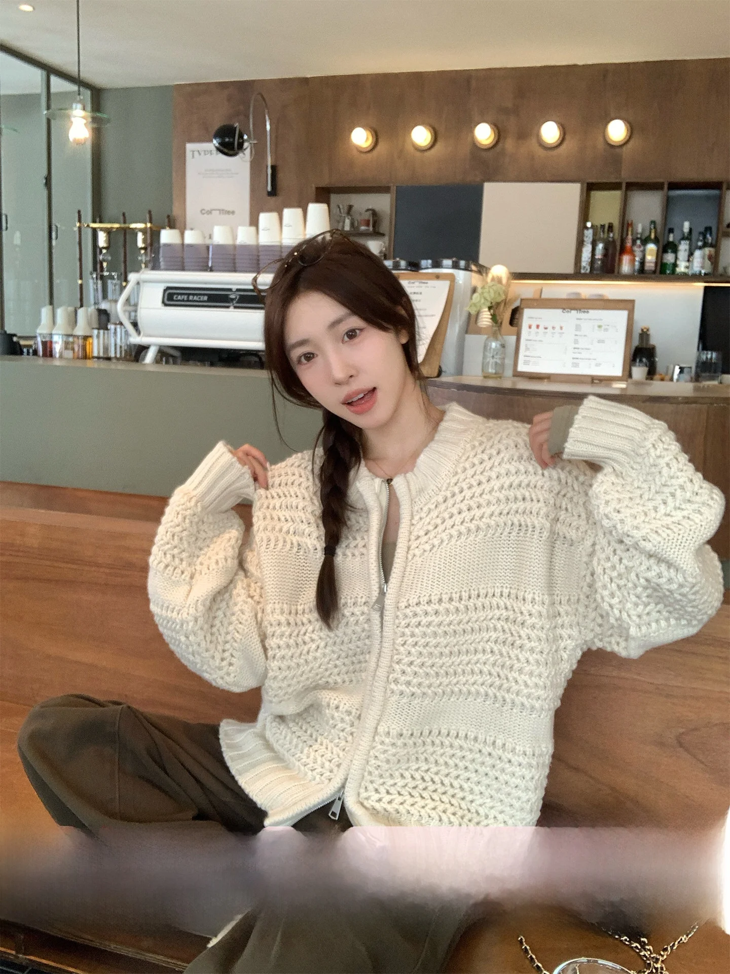 

Morning Bloom Heavyweight Knitted Sweater Jaet Women's Winter Lazy Sle Zipper Open Cardigan Top Soft Casual Korean Sle