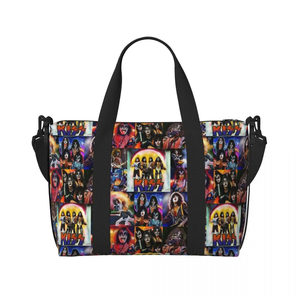 Custom KISSs Rock & Roll All Nite Party Tote Bag Women Large Capacity Heavy Metal Band Gym Beach Travel Bags