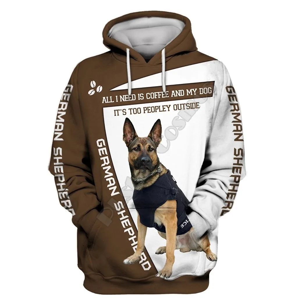 All i need is coffee and my dog funny german shepherd 3D Printed Hoodies Unisex Pullovers Casual Street Tracksuit Love Dog