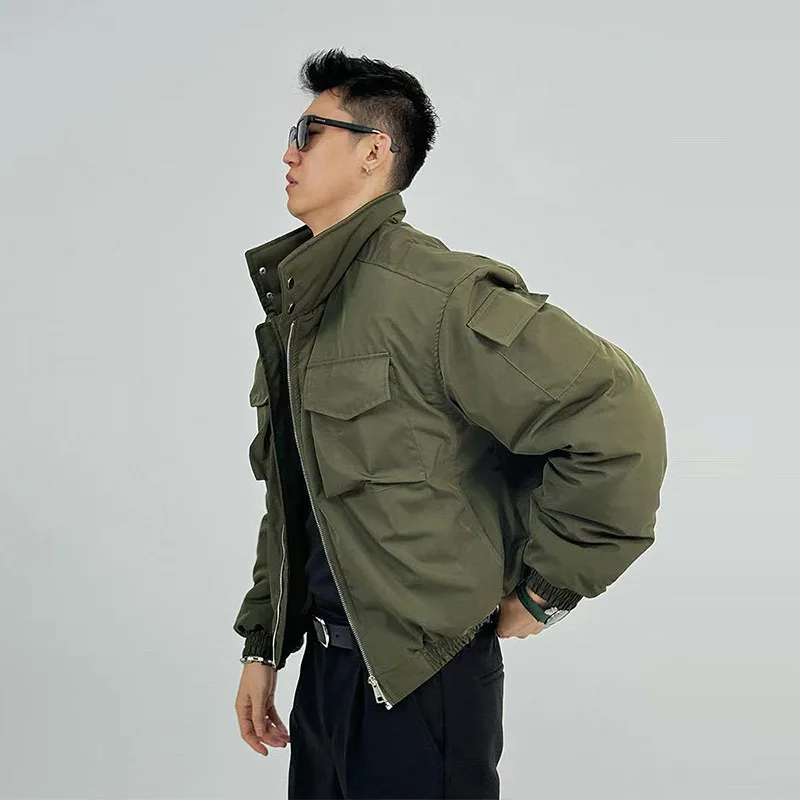 Мужская короткая куртка-бомбер, зимнее хлопковое стеганое пальто в стиле милитари, рабочая одежда с воротником-стойкой, верхняя одежда, парка