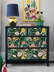 Green Floral Peel And Stick Wallpaper Crayon Drawing Leaves Waterproof Decor Flower Watercolor Self Adhesive Cabinet Sticker