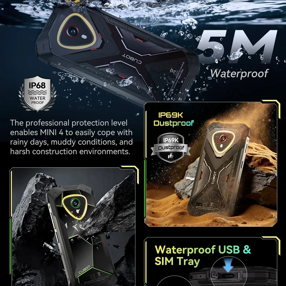 โทรศัพท์มือถือ Cubot KingKong MINI 4 รุ่นใหม่ โทรศัพท์มือถือขนาดเล็ก 4.7 นิ้ว แรม 8GB ความจุ 256GB แบตเตอรี่ 4700mAh กล้อง 48MP รองรับ 4G สมาร์ทโฟนขนาดเล็ก ระบบปฏิบัติการ Android 15 รองรับ NFC