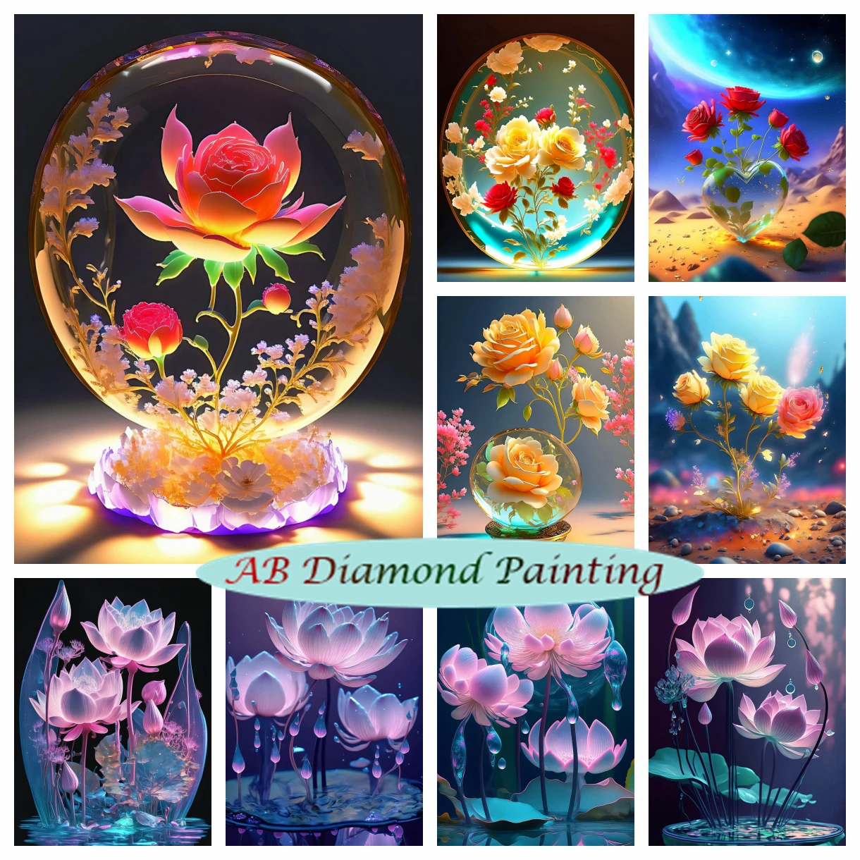 

Fantasy Flower 5D AB Diamond Art Painting Embroidery Crystal Lotus Mosaic Plant of Rhinestones Cross Stitch Kits Home Decor