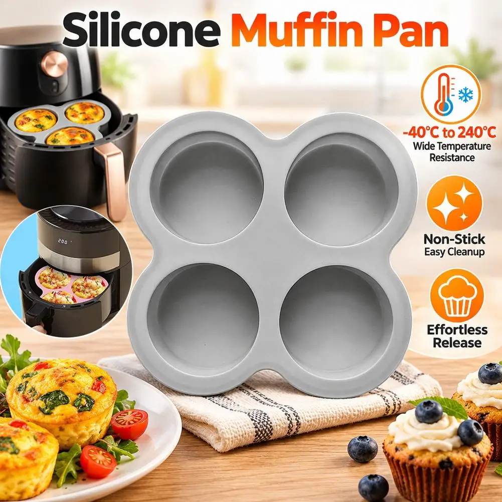 Silicone Egg Mold Air Fryer Egg Pan Reusable 3/4-Cavity Muffin Cake Baking Mould Kitchen Cooking Accessories