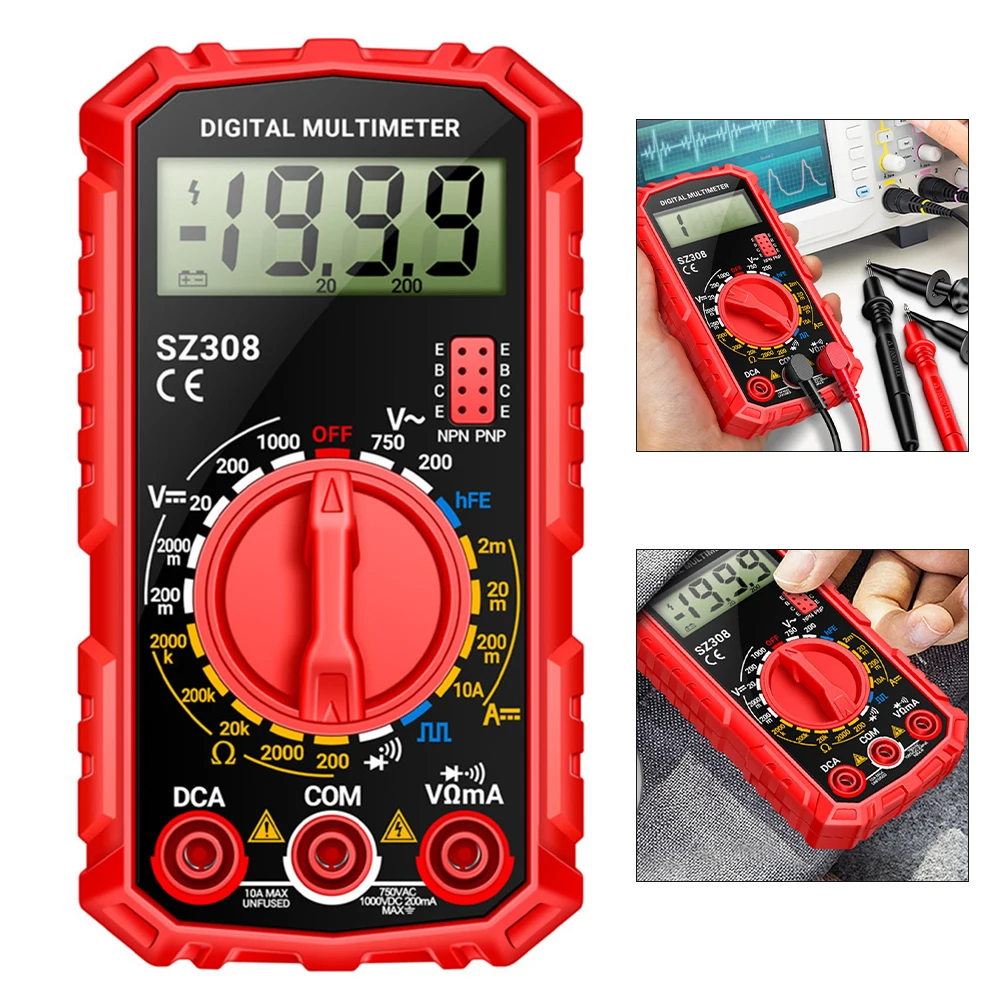 1pcs SZ308 Digital Multimeter With 2pcs Test Leads  Electrical Multimeter Sz308 Tester Professional Tool LCD Display Voltage Met