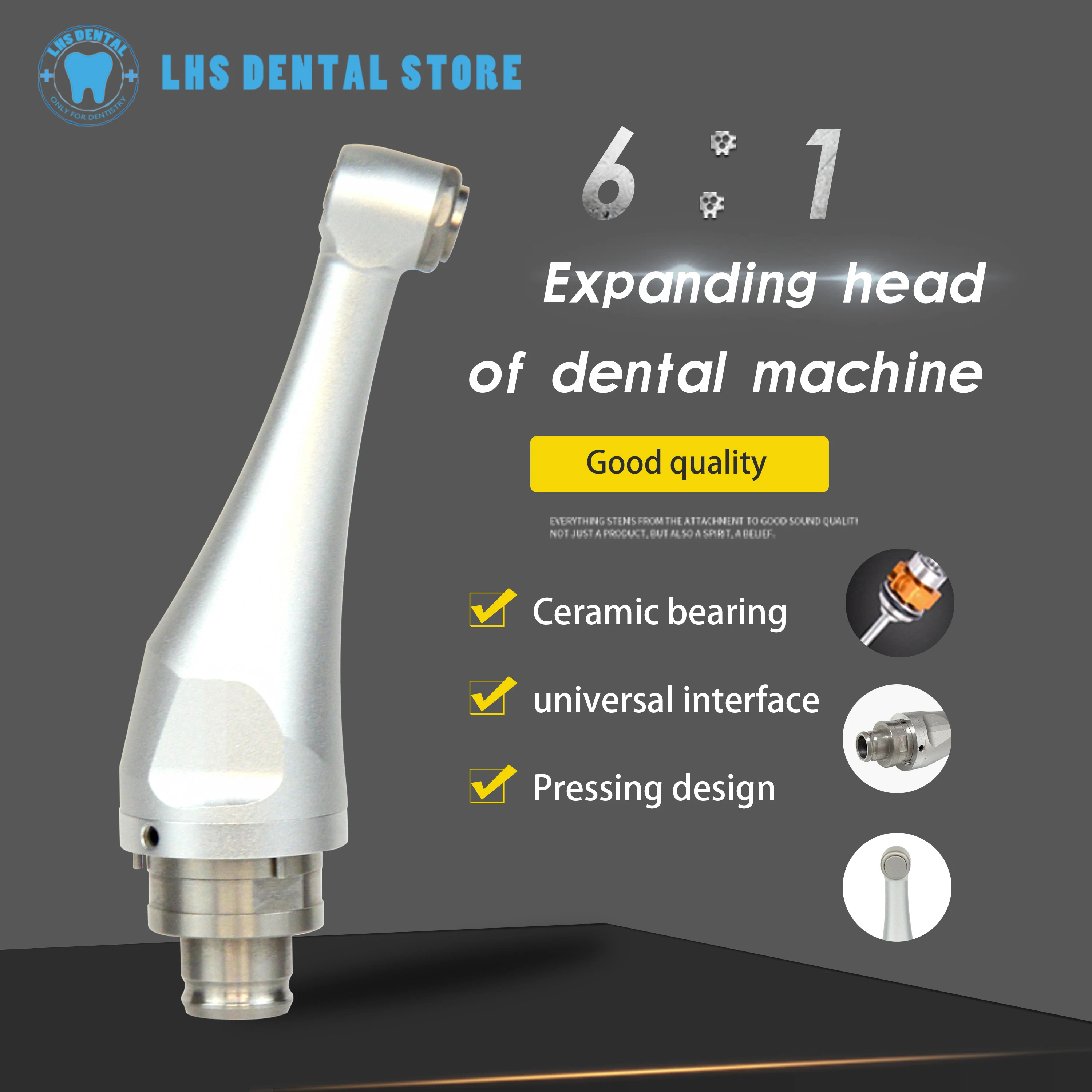 Pièce de tête à contre-angle avec bouton poussoir pour dentiste, accessoires dentaires, pièces à main de pic de calcul, 6:1