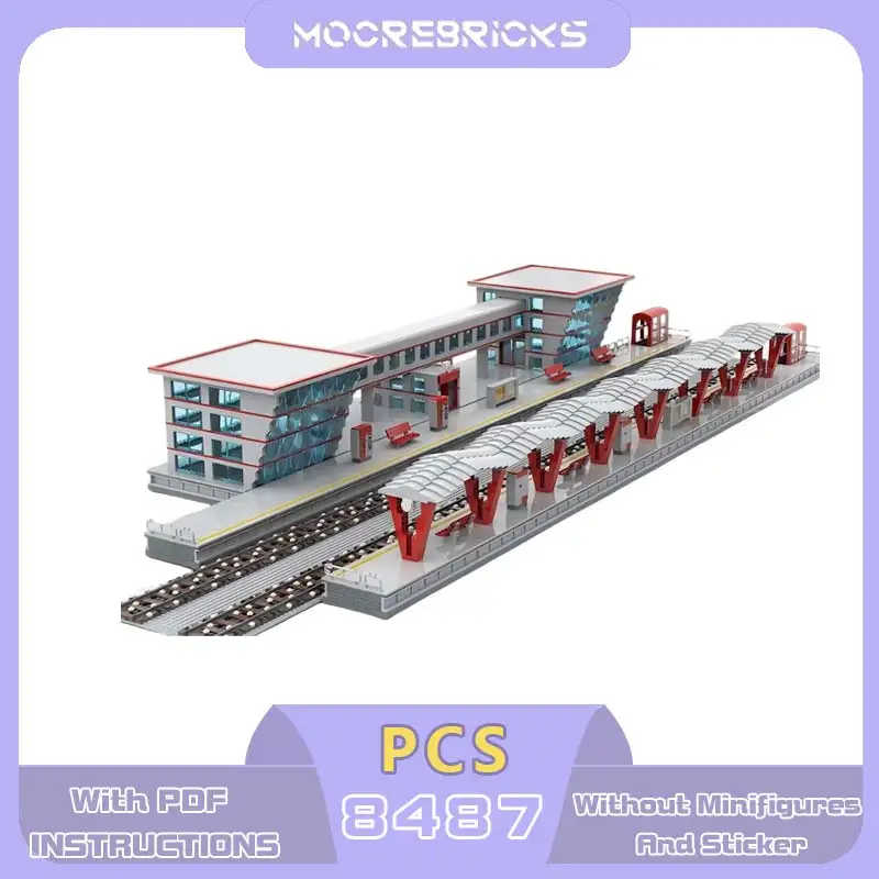 

MOC City Railway Architecture Greyhound Central Train Station Building Block Model Assembling Toys Children's Christmas Gifts
