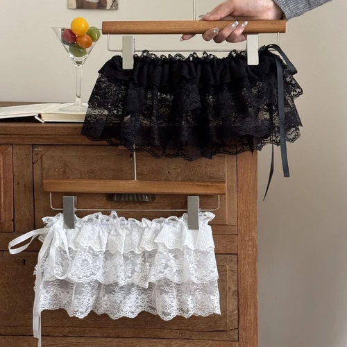 2025 Primavera Verano mujeres Y2K encaje coreano Mini falda en capas ropa de calle con cordones volantes Harajuku faldas plisadas de cintura alta para mujer