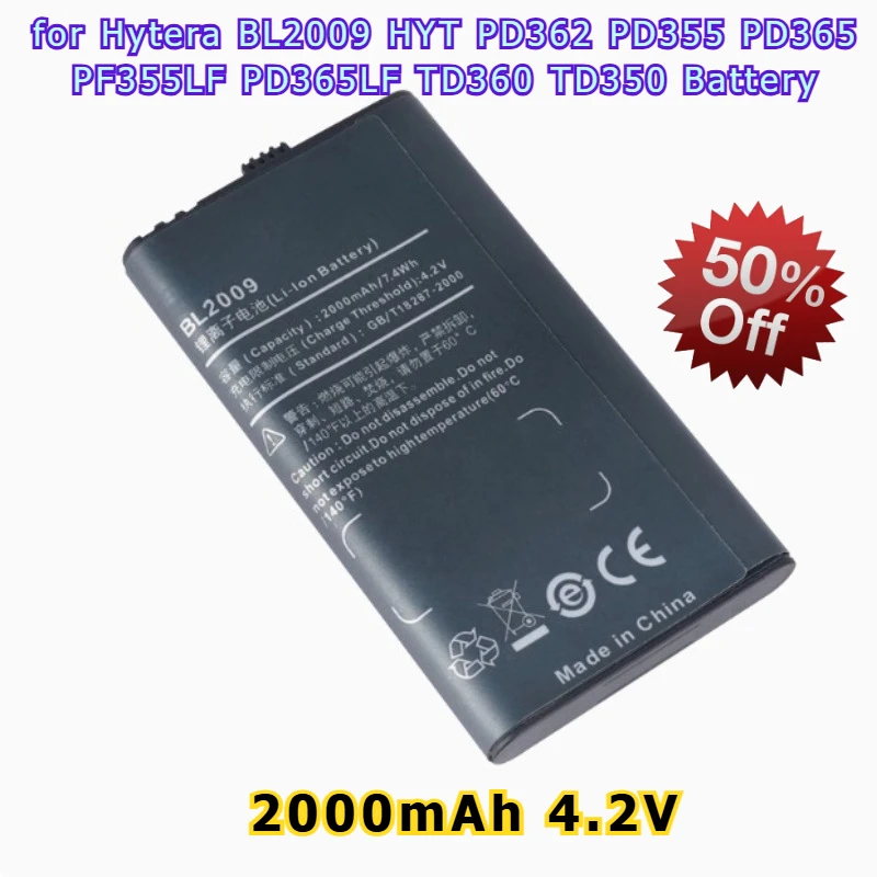 

New 4.2V 2000mah BL2009 Walkie Talkie Battery for Hytera HYT PD362 PD355 PD365 PF355LF PD365LF TD360 TD350 Replacement Battery