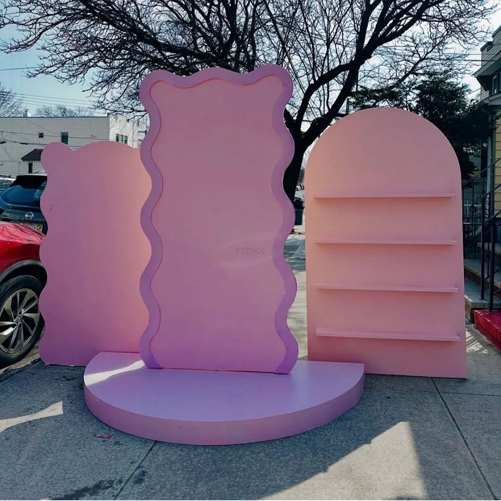 

2025 New Design Custom Wave Shape Pink PVC Backdrop Arch For Events Party