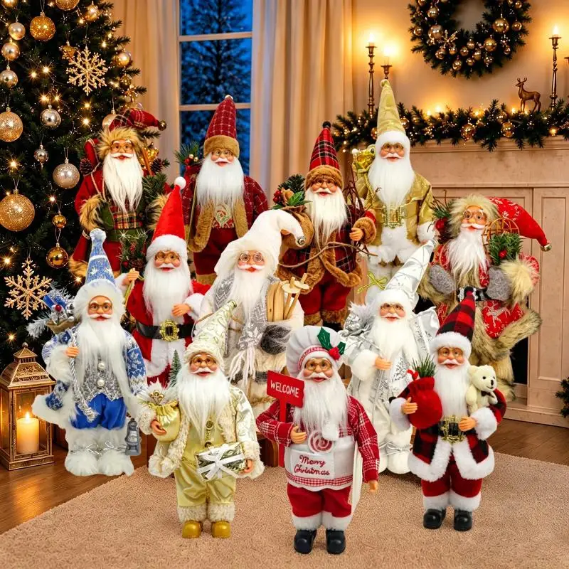 Christmas Santa Claus Figurines with Assorted Outfits Scratch Resistant Xmas Decorations for Home Party Outdoor Patio Decor