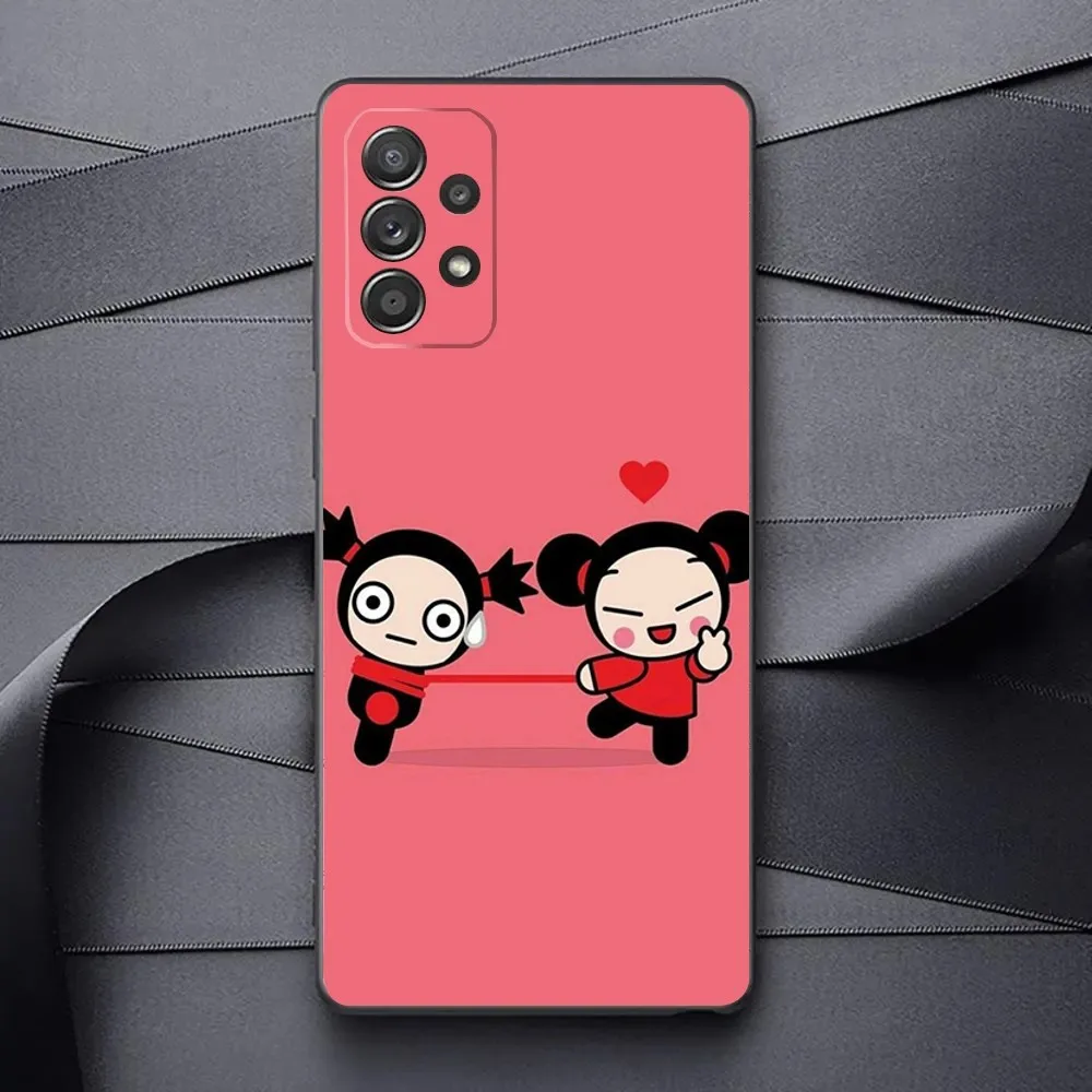 Cartoon P-Pucca Phone Case For Samsung Galaxy A13,A21s,A22,A31,A32,A52,A53,A71,A80,A91 Soft Black Phone Cover