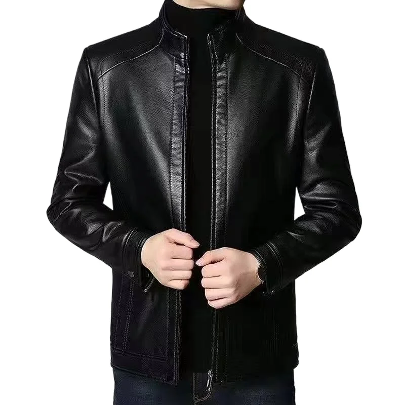 

Мужская куртка из искусственной кожи, утепленная флисовая куртка из искусственной кожи для среднего и пожилого возраста, свободное повседневное пальто большого размера для папы, новое