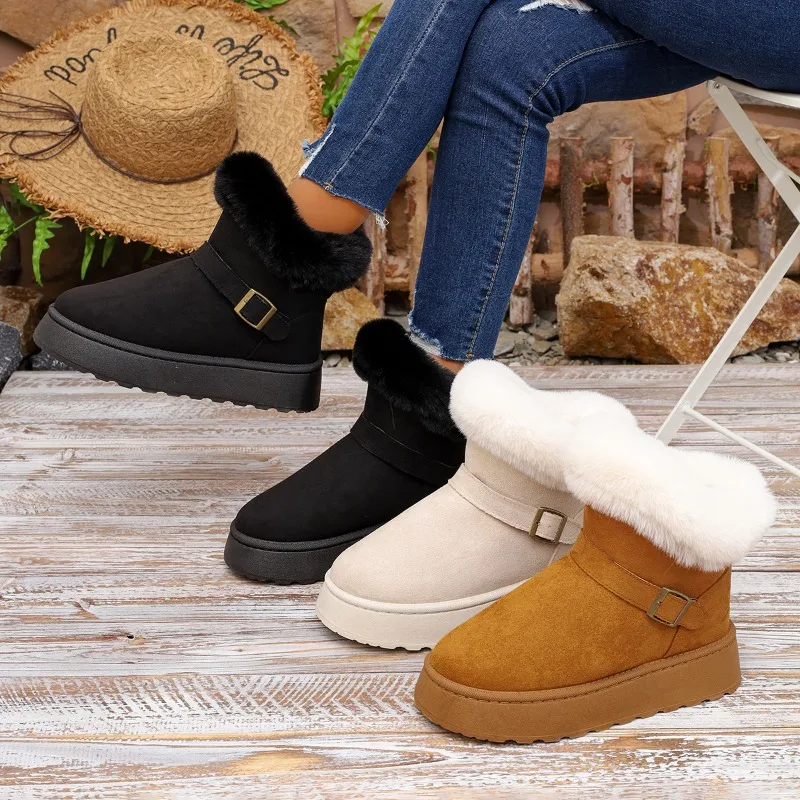 

Fashion Women's 2025 Winter Suede Boots Thickened Warm Cotton Boots Thick Soled Non-slip Woman Casual Snow Boots