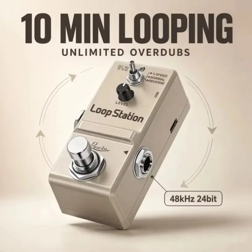 Mini Guitar Looper Effect Pedal 10 Minutes Loop Recording True Bypass Reverse Half Speed USB WAV Export for Bass Synthesizer