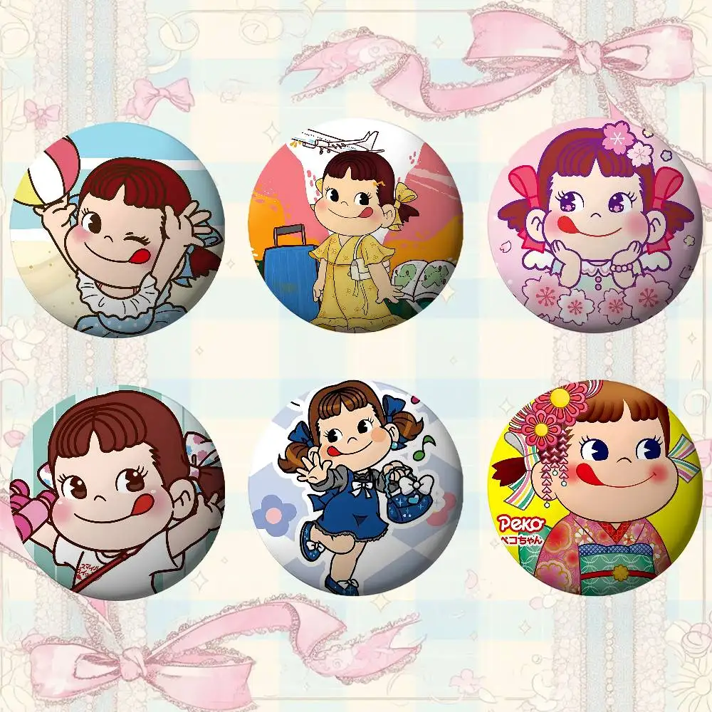 Fujiya Milky Peko Chan Broschen Stilvolle Ornament-Anstecknadeln Exquisites Rundes Abzeichen Taschenaccessoires Schmuckgeschenke