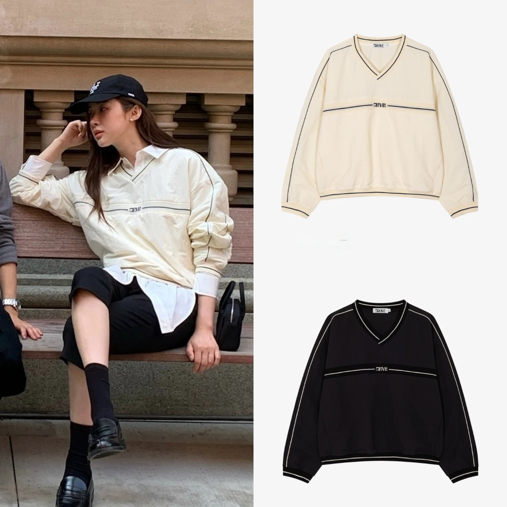 カジュアル アメリカン スタイル V ネック 長袖 スウェットシャツ スリミング ルーズ フィット 多用途 レタープリント トップ 若い女性向け 25-29