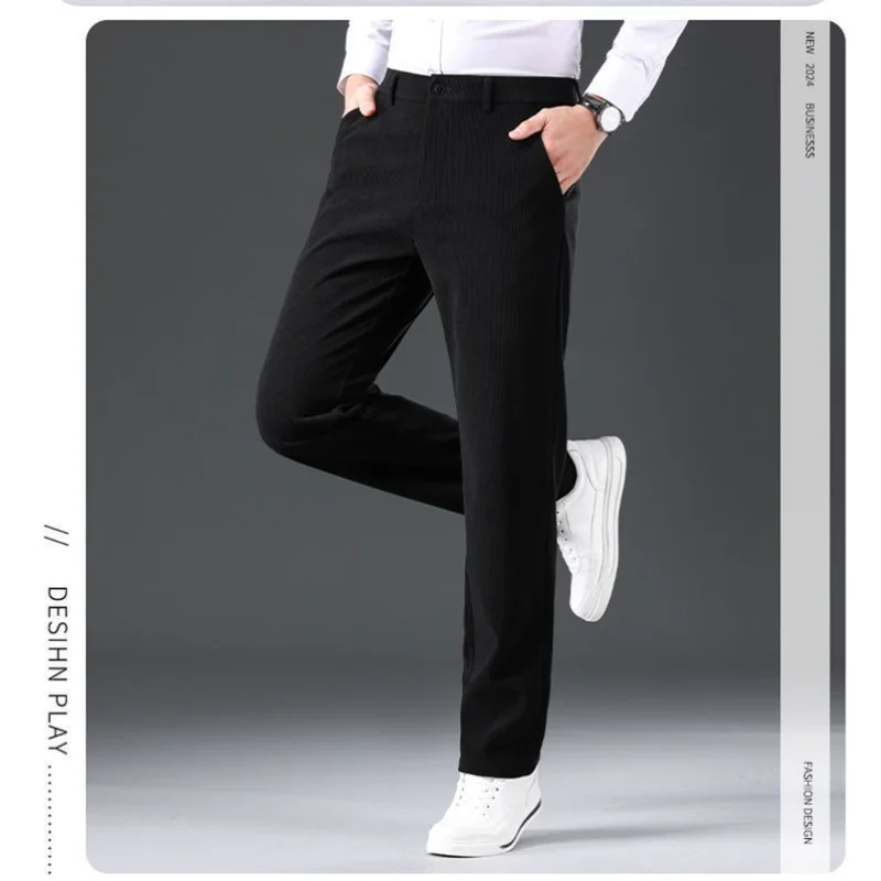 

Вельветовые мужские осенние свободные прямые деловые брюки, повседневные брюки со средней талией для папы