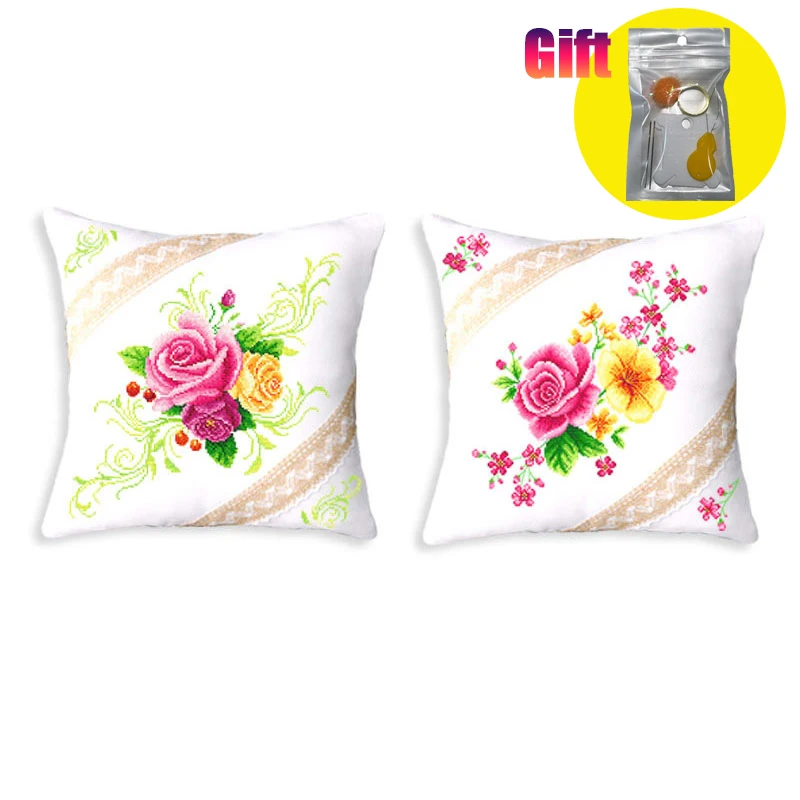 Cross Stitch Pillows Kit, Flowers are Used to decorate the Room, Sofa, Car Interior, Gifts for Boyfriend, Embroidery Kit