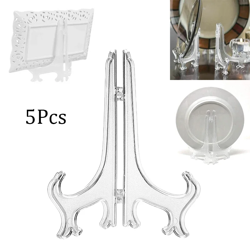 

5PC Portable Easels Plate Holder Clear Display Dish Stand Rack Weddings Photo Picture Frame Display Stand Pedestal Holders Decor