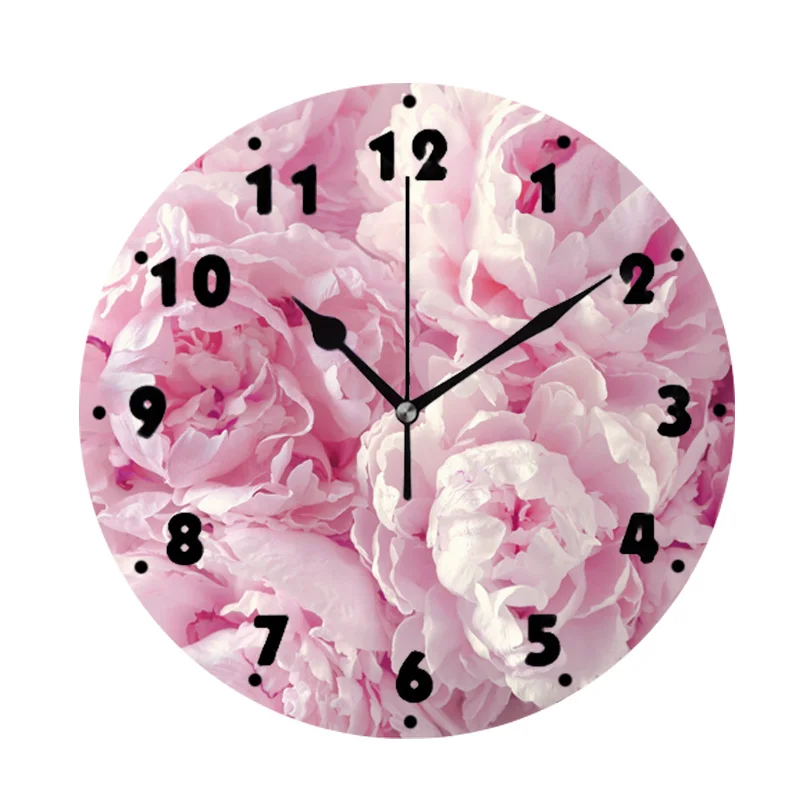 3D White Rose Floral Wall Clock Modern Living Room Elegant Flower Round Wall Watch Clock Big Size Hanging Chic Home Decor 14inch