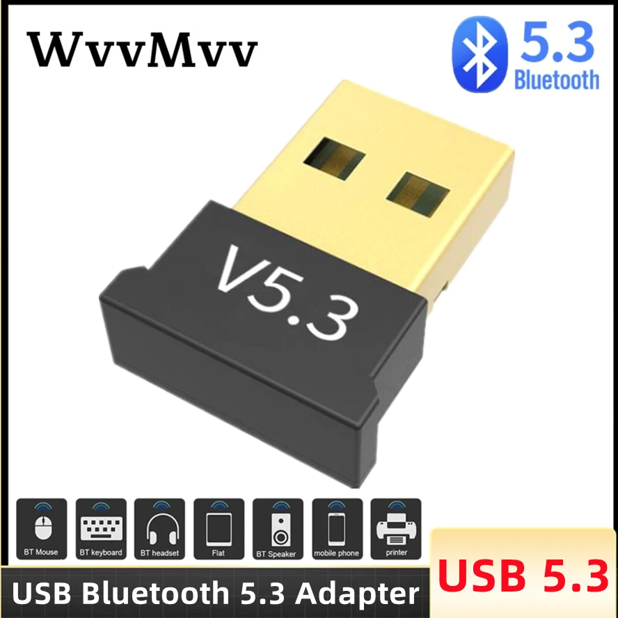 USB Bluetooth 5.3 Adaptador Transmissor Receptor, Dongle de áudio Bluetooth 5.1, Sem fio para computador, PC, Laptop