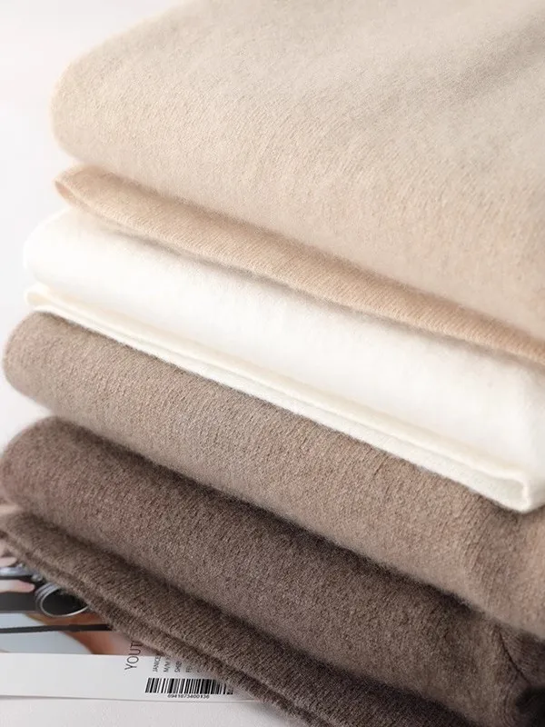 Marca Qingdao Camere pantalones de pierna ancha tejidos corte recto Casual mujer Otoño Invierno pantalones largos de lana sueltos