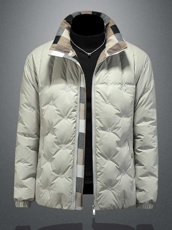 

Мужская зимняя куртка-пуховик с воротником-стойкой, новая, теплая, с вышивкой, из белого пуха, повседневная, модная верхняя одежда