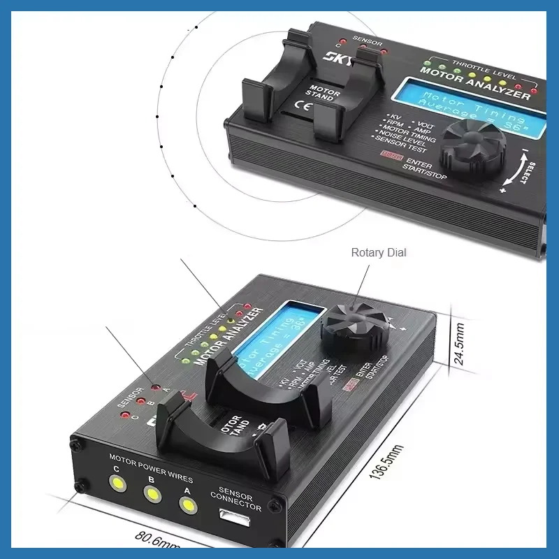 SKYRC Analizzatore Motore Brushless Tester LCD RPM KV Temporizzazione della Tensione Rumore 7.4-8.4V Sensore di Controllo o Sensorless per Parte Auto RC