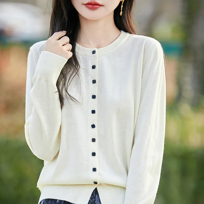 

Новый однобортный вязаный кардиган с круглым вырезом, женский свободный универсальный модный свитер с длинными рукавами, куртка