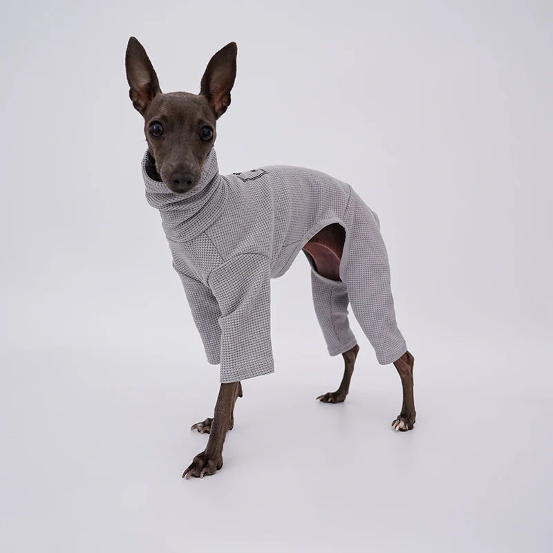 Clothing for Dogs Soft Waffle Coat for Whippet Berlington Terrier in Spring Autumn 4-legged Grey Jumpsuit for Puppies Dog Supply