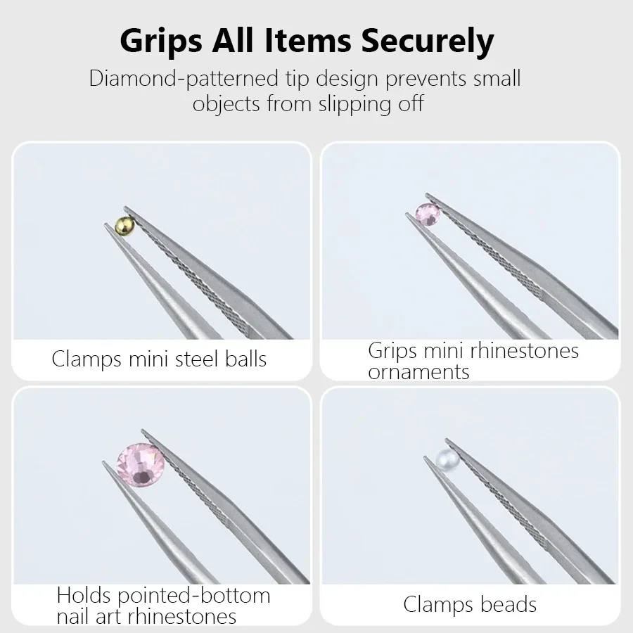 Anti-Slip Lock Nail Art Tweezers Fine Tip Density Rhinestones Gem Beads Pickup Tool for Acrylic Nails Jewelry Application