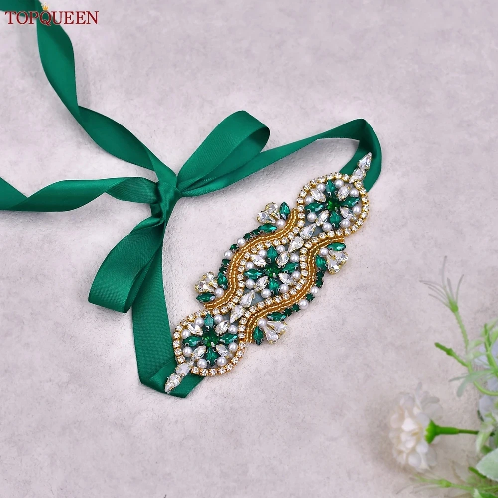 

TOPQUEEN простой модный свадебный пояс с зеленым камнем, зеленое платье, аксессуары на талию, подарок на день Святого Валентина, пояс для подружки невесты S05