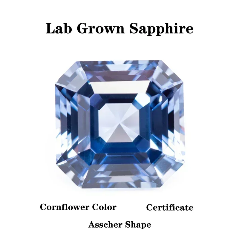 

Asscher Shape Cornflower Color Lab Grown Sapphire Necklace Earrings Main Materials Charms Extremely Shiny Gemstone DIY Ring