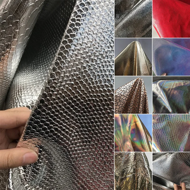

Artificial PU Eco-friendly Soft Bag Leather Dragon Scale Metal Fabric For handmade DIY Background Wall Hard Bag Sofa Material