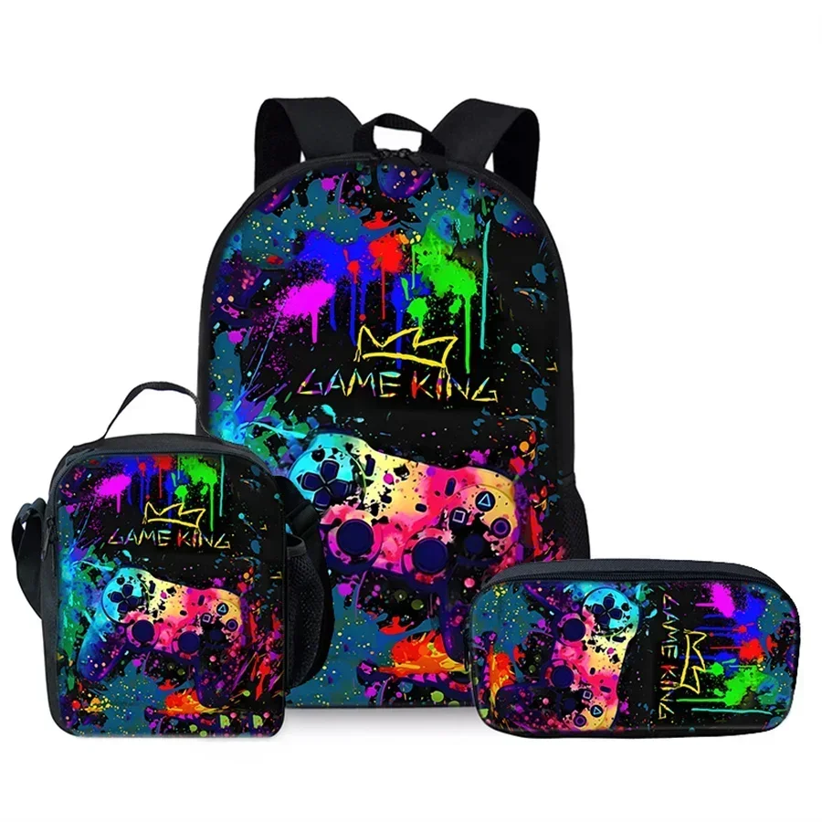 

3Pcs Set Cartoon Casual Crown Game Controller School Bags for Boy/Girls Cartoon Book Bags Sets Backpacks School Gifts