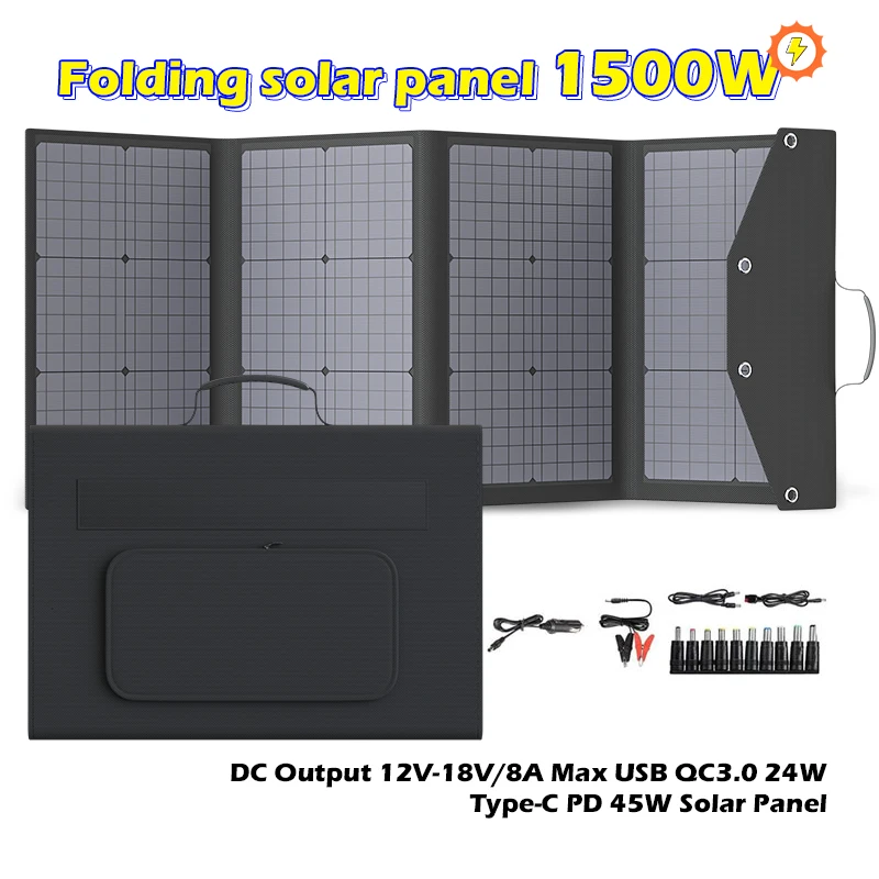 Imagem -02 - Painel Solar Dobrável Painel Solar Portátil 1500w 1500w Usb 5v dc Energia em Tempo Integral Painel Solar Fonte de Alimentação Móvel