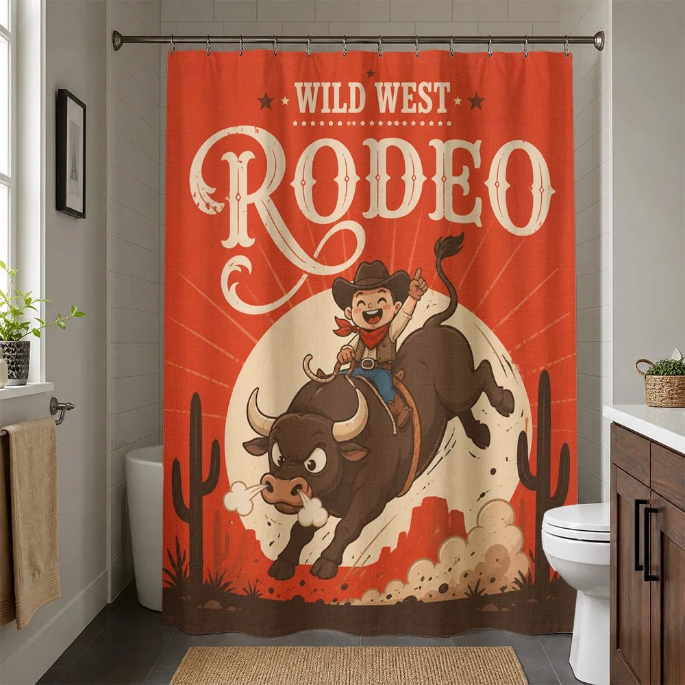 Vintage Wild West Rodeo Shower Curtain Waterproof Bathroom Decor Western Style Cowboy Bull Steer Curtain for Home Shower Curtain