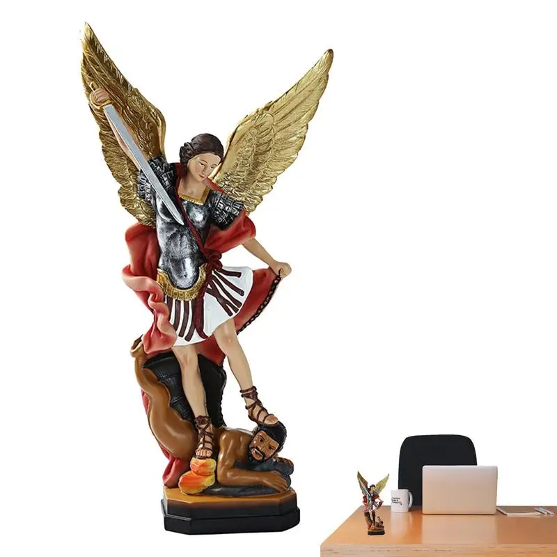 

Archangel Michael Figurine St. Michael San Miguel Arcangel Colored Statue The Saint Archangel Michael Defeated Dragon The Battle