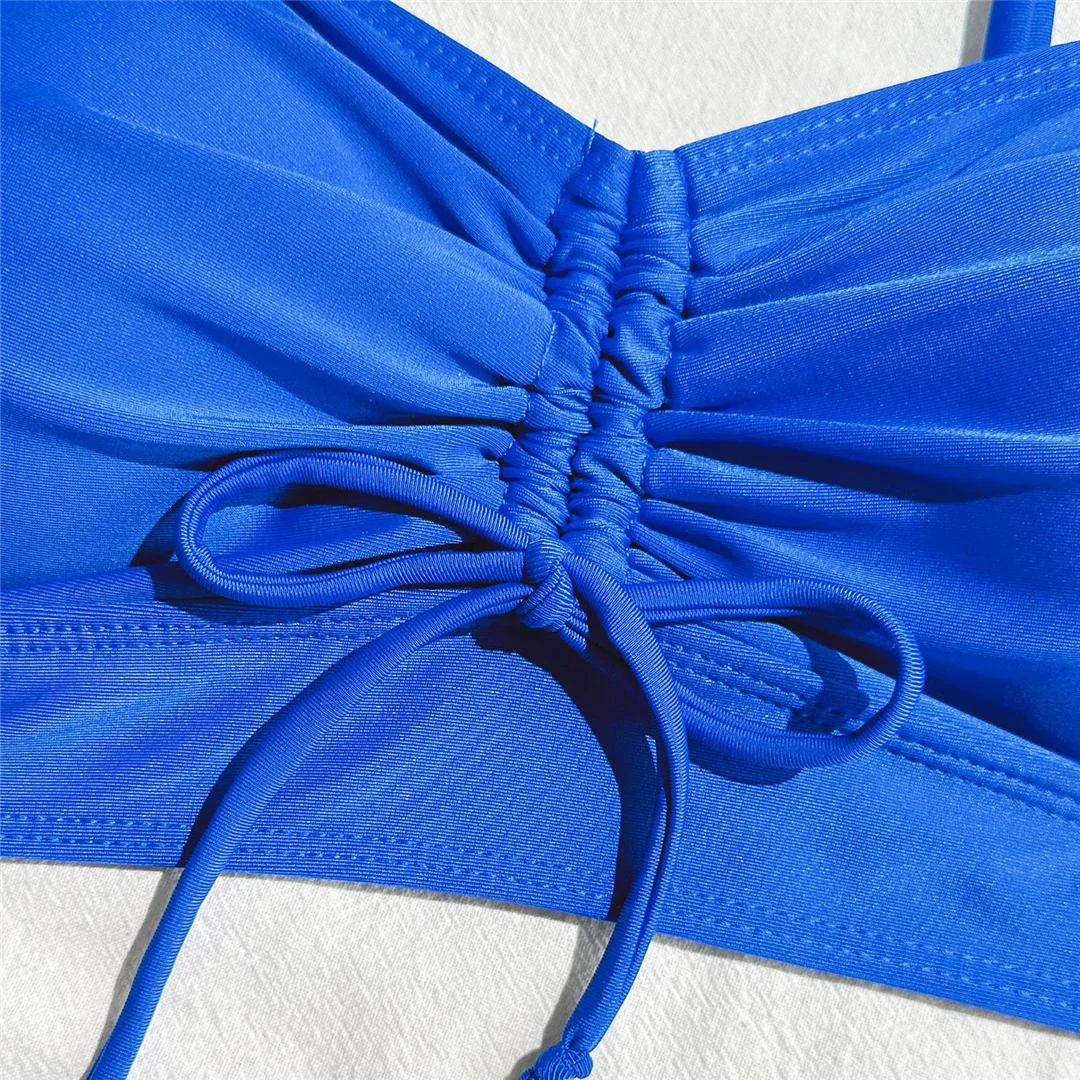Geknitterte, geknotete Shorts, Bikini mit hoher Taille, Damen-Badeanzug, zweiteiliges Bikini-Set, Badebekleidung, Badeanzug, Schwimmanzug V6197 – Detail 28