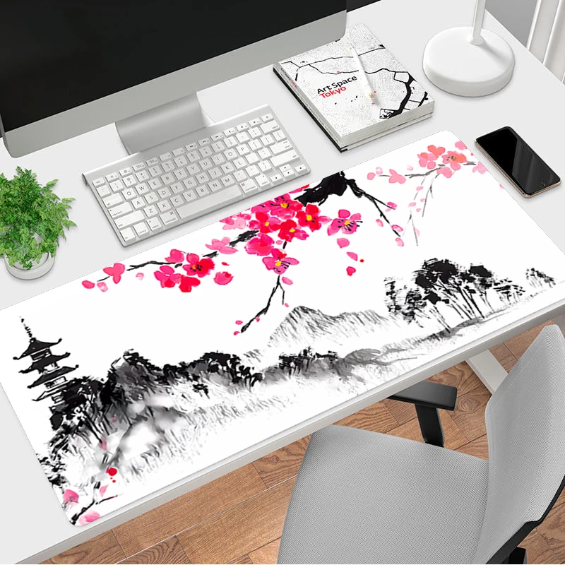 

Коврик для мыши с изображением цветущей вишни на заказ, новый Настольный коврик для офиса, ноутбука, мягкий коврик для мыши из натурального каучука, японская пагода и вишня Bl
