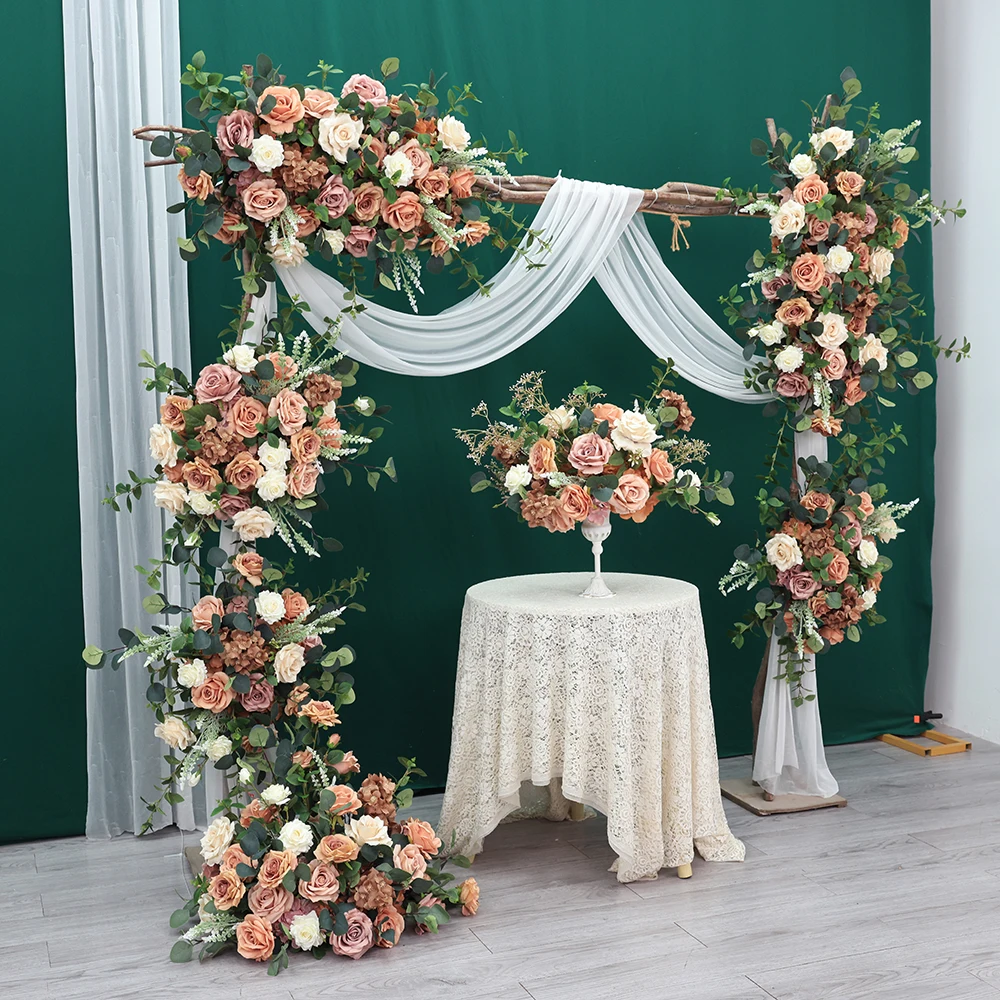 Wedding Supplies Coffee Color Artificial Rose Greens Floral Arrangement for Party Event Backdrop Decor Table Centerpieces